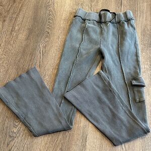 Maniere De Voir Ribbed Flared Leggings- Washed Grey size 10